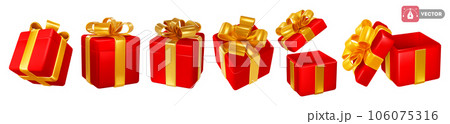 Red Gift Boxes With Gold Bow Set 106075316