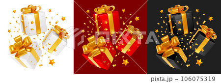 Flying Gift Boxes With Gold Bow 106075319