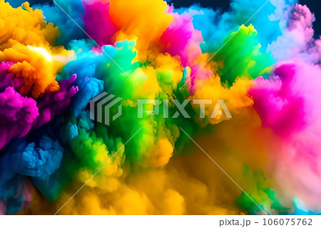 Explosion of colored powder abstract colored background. Multicolor splash of particles festival of colors powder burst exploding and splashing powder. Holy festival. 106075762