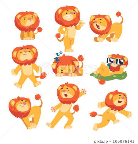 Cute Lion Character with Mane Engaged in Different Activity Vector Set Cute Lion Character with Mane Engaged in Different Activity Vector Set 106076143