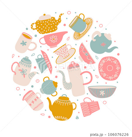Kitchenware and Pottery Round Composition Design Vector Template 106076226