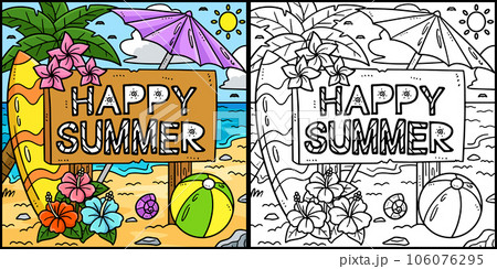 Happy Summer Coloring Page - 106076295