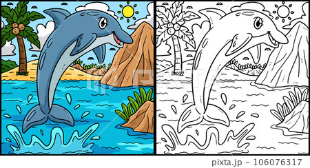 Summer Dolphin Jumping Out of Water Illustration Summer Dolphin Jumping Out of Water Illustration 106076317