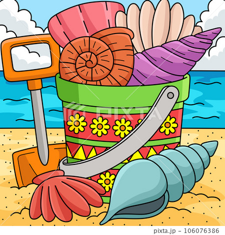 Bucket of Seashells Summer Colored Cartoon Bucket of Seashells Summer Colored Cartoon 106076386