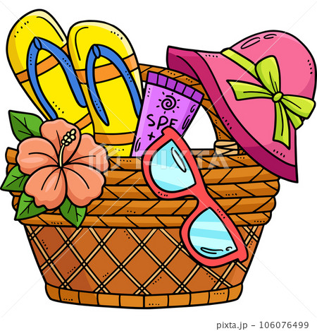 Rattan Bag, Sunglasses, Slippers Cartoon Clipart  106076499