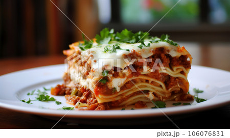 Traditional lasagna with minced beef 106076831