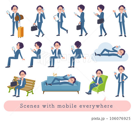 色々なシーンでスマホを使うビジネス男性のセット 106076925