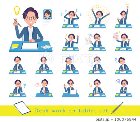 タブレット端末で学習するビジネス男性のセット タブレット端末で学習するビジネス男性のセット 106076944