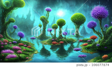 異世界の風景　沼に繁茂する植物　2 106077874