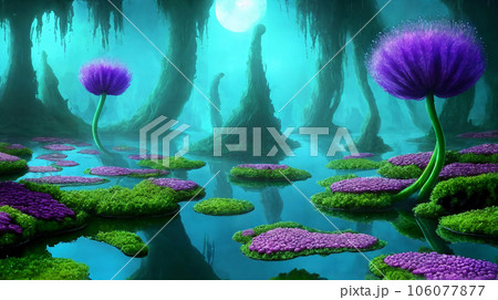 異世界の風景　沼に繁茂する植物　5 106077877