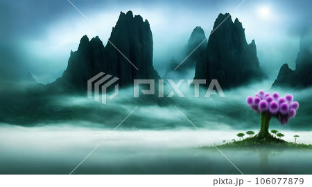 異世界の風景　沼に繁茂する植物　7 106077879