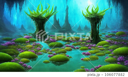 異世界の風景　沼に繁茂する植物　10 106077882