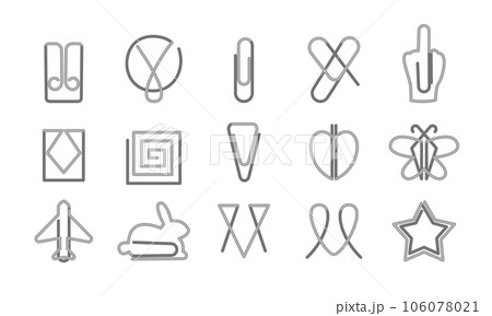 Paper clip icons set on white background. Office paperclips in different forms 106078021