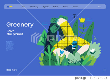 Greenery, ecology -modern flat vector concept illustration of a female gardener carrying the plants. Metaphor of environmental sustainability and protection, closeness to nature 106078093