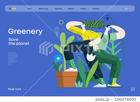Greenery, ecology -modern flat vector concept illustration of observing people surrounded by plants. Metaphor of environmental sustainability and protection, closeness to nature 106078095