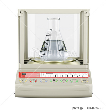 Digital lab scale with chemical flask. 3D rendering 106078222