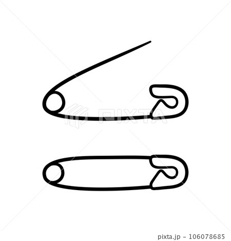 Open and closed safety pin. Hand drawn sketch icons of two sewing pins. Needlework concept. Isolated vector illustration in doodle line style. 106078685