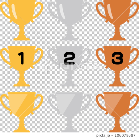 Gold, silver and bronze trophy icon set Gold, silver and bronze trophy icon set 106079387
