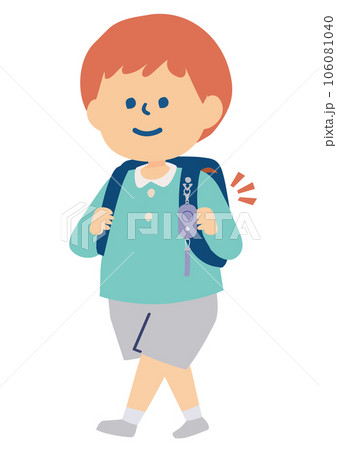 ランドセルに防犯ブザーをつけて登校する小学生のイラスト 106081040