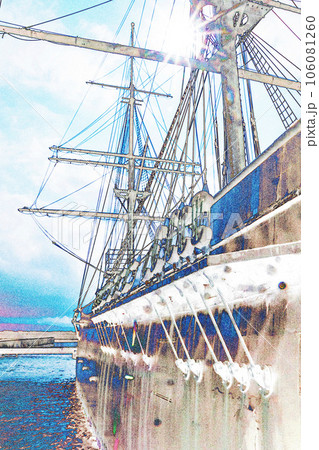 パステル調 ”幕末の軍艦“開陽丸記念館” 北海道” イラストイメージ パステル調 ”幕末の軍艦“開陽丸記念館” 北海道” イラストイメージ 106081260