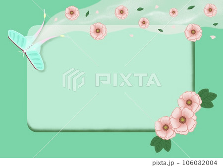 緑の背景に蝶と花のテンプレート 106082004
