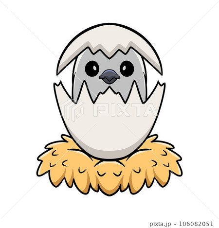 Cute black crested titmouse cartoon inside from egg 106082051