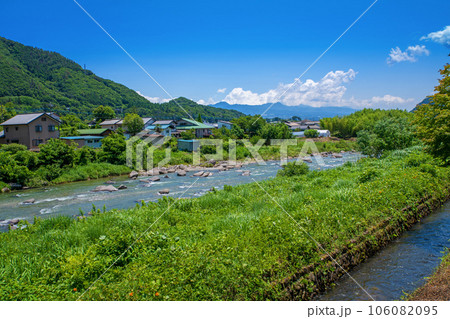 利根川 赤城山 灌漑用水 矢瀬遺跡からの眺め みなかみ町 利根川 赤城山 灌漑用水 矢瀬遺跡からの眺め みなかみ町 106082095