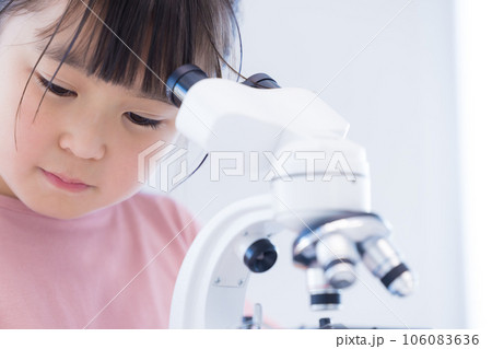 顕微鏡で勉強する小学生の女の子 顕微鏡で勉強する小学生の女の子 106083636