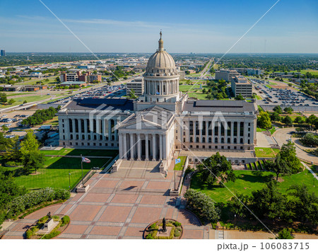 Aerial view of the Oklahoma State Capitol and dowtown cityscape 106083715