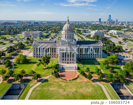 Aerial view of the Oklahoma State Capitol and dowtown cityscape 106083724