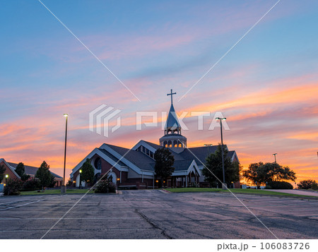 Sunset view of the St Monica Catholic Church Sunset view of the St Monica Catholic Church 106083726
