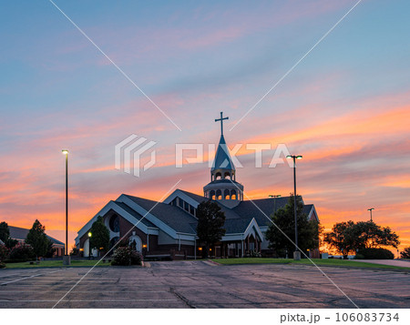 Sunset view of the St Monica Catholic Church Sunset view of the St Monica Catholic Church 106083734