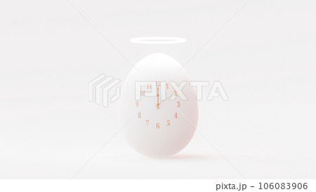 Egg that looks like an clock with Halo on its head or an angel. Minimal idea concept. Egg that looks like an clock with Halo on its head or an angel. Minimal idea concept. 106083906