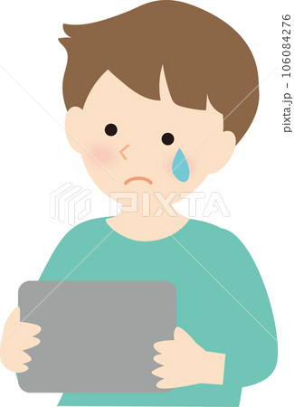 タブレットを使う困り顔の子ども 106084276