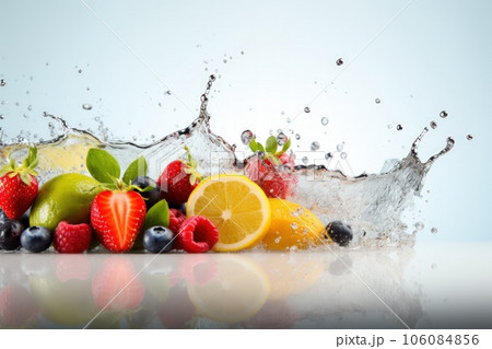 Healthy eco organic vegan fruits decoration canvas background with copy space. Marketing eco promotion design. AI Generative 106084856