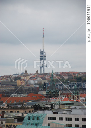 Vertical aerial view of the historic buildings in the Old Town of Prague, Czech Republic 106085914