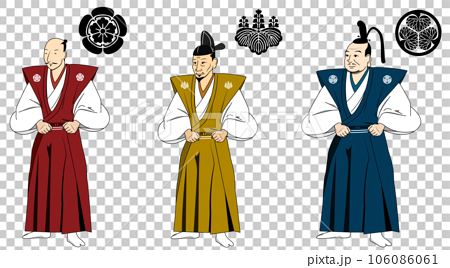 織田信長、豐臣秀吉、德川家康。日本歷史上著名的三大軍閥。我畫了一個卡通風格的穿著神下的領主。 106086061