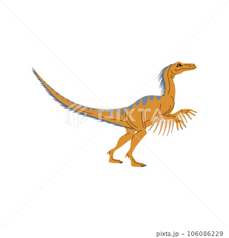 Oviraptor bipedal dinosaur of Cretaceous period. Dinosaur isolated brown cartoon animal, T-rex theropod dino extinct dino cute character. Vector tyrant lizard 106086229