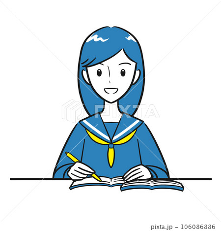 教科書とノートを開いて勉強をする女子学生(シンプル) 教科書とノートを開いて勉強をする女子学生(シンプル) 106086886