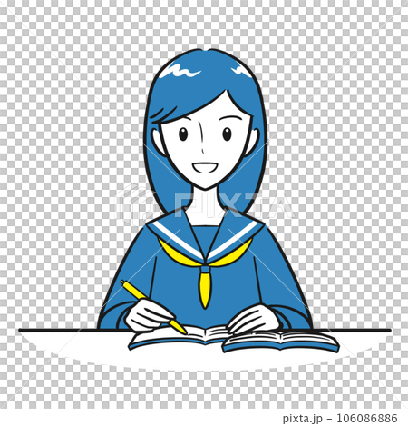 教科書とノートを開いて勉強をする女子学生(シンプル) 教科書とノートを開いて勉強をする女子学生(シンプル) 106086886