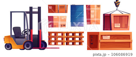 Warehouse interior and storage box with pallet set Warehouse interior and storage box with pallet set 106086919