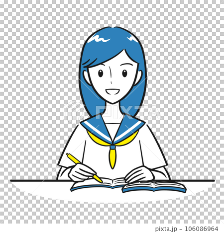 打開課本和筆記本學習的女學生（簡單） 106086964