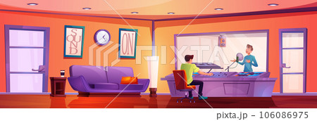 Man in music studio booth room cartoon vector 106086975