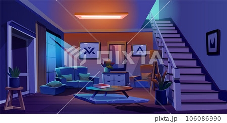 Night home living room interior cartoon background 106086990