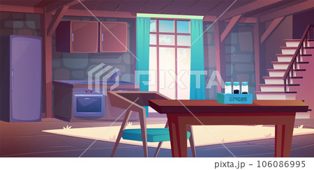 Castle kitchen interior with dining table cartoon Castle kitchen interior with dining table cartoon 106086995