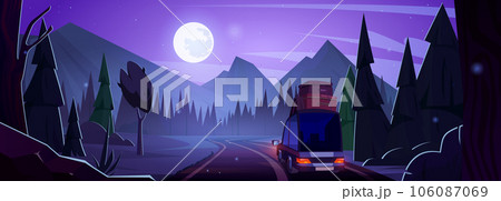 Night mountain road car trip cartoon background 106087069