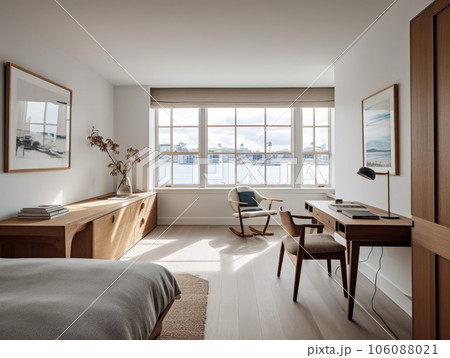 Stylish room interior with modern comfortable workplace. Generative AI Stylish room interior with modern comfortable workplace. Generative AI 106088021