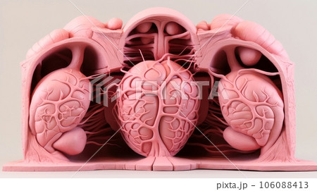3D illustration mockup of the human organ system, Anatomy, Nervous, circulatory, digestive, excretory, urinary,and bone systems. Medical education concept, Generative AI illustration 106088413