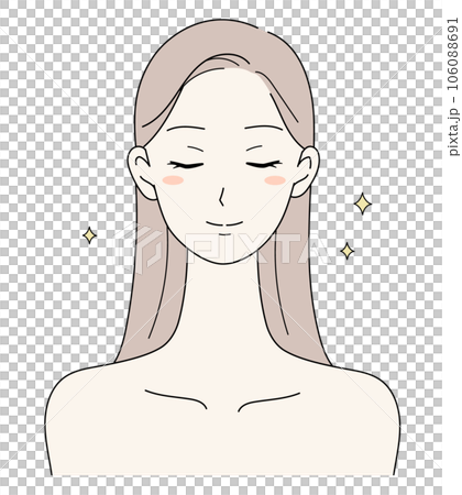 Illustration of a long-haired woman with beautiful hair closing her eyes 106088691