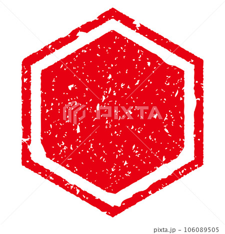 六角形のかすれた和風はんこフレーム 赤1のイラスト素材 [106089505